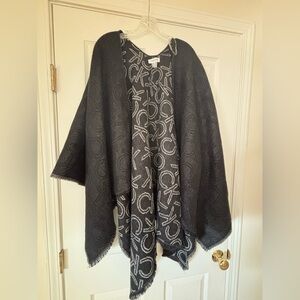 Calvin Klein Charcoal and White Logo Patterned Shawl